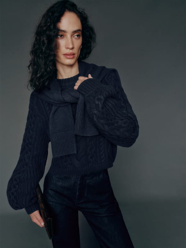 Adela Regenerative Wool Cable Sweater - Navy